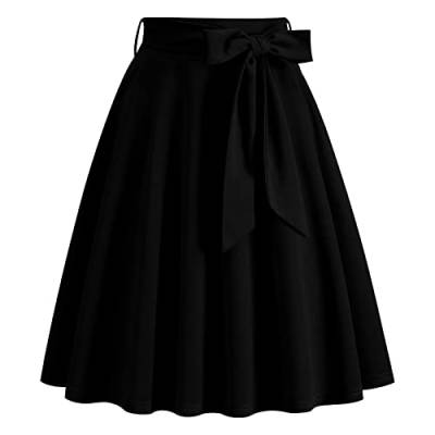 Odizli Rock Damen Knielang Rockabilly Tellerrock Elegant 50er Jahre Vintage Audrey Hepburn A Linie Swing Petticoat Röcke Faltenrock Plisseerock Retro Trachtenrock Festlich Sommerrock Schwarz XL von Odizli