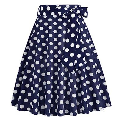 Odizli Rock Damen Knielang Rockabilly Tellerrock Elegant 50er Jahre Vintage Sommer A Linie Swing Petticoat Röcke Faltenrock Plisseerock Retro Trachtenrock Festlich Sommerrock Blau Polka Dot XL von Odizli