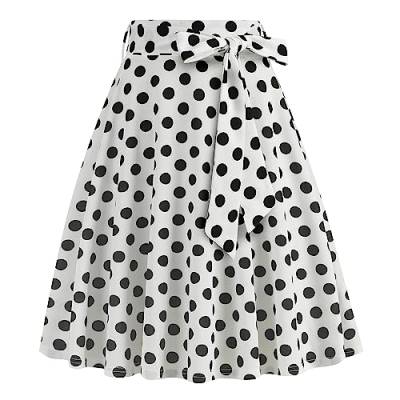 Odizli Rock Damen Knielang Rockabilly Tellerrock Elegant 50er Jahre Vintage Sommer A Linie Swing Petticoat Röcke Faltenrock Plisseerock Retro Trachtenrock Festlich Sommerrock Weiß Polka Dot L von Odizli