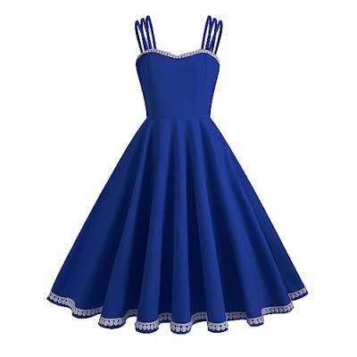 Odizli Rockabilly Kleider Damen 50er Jahre Vintage Retro Petticoat Kleid Sommer Spaghettiträger Spitze Swing Trägerkleid Festlich Hochzeit Hochzeitsgast Partykleid Coctailkleid Royal Blau-Lace S von Odizli