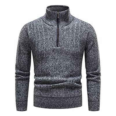 Pullover Herren Troyer Mit Stehkragen Und Reißverschluss Langarm Rollkragenpullover Winter Warm Strickpullover Winterpullover Arbeitspullover Freizeit Slim fit Basic Männer Sweater Dunkelgrau 2XL von Odizli