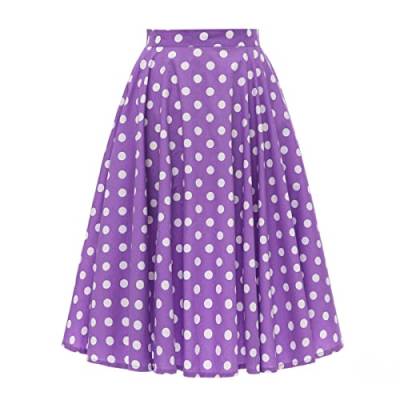 Rock Damen Knielang Rockabilly Elegant A Linie Skater Skirt Petticoat Röcke Tellerrock Faltenrock Vintage Blume Polka Dot Swing 50er Jahre Retro Trachtenrock Festlich Coctailkleid Lila Polka Dot L von Odizli