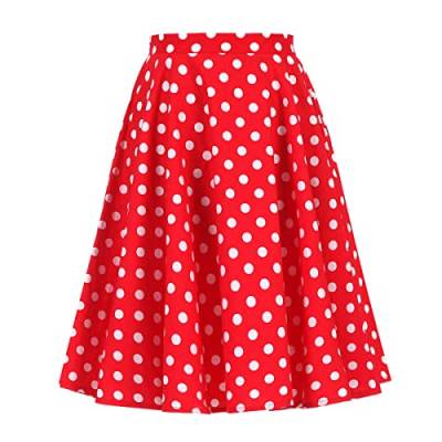 Rock Damen Knielang Rockabilly Elegant A Linie Skater Skirt Petticoat Röcke Tellerrock Plisseerock Vintage Blume Polka Dot Swing 50er Jahre Retro Trachtenrock Festlich Coctailkleid Rot Polka Dot S von Odizli