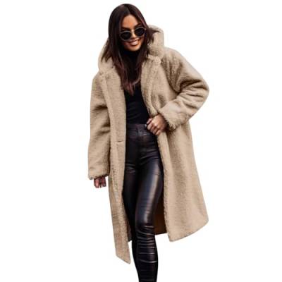 Teddy Jacken für Damen Felljacke Kuscheljacke Flauschig Plüschjacke Fleecejacke mit Kapuze Lang Wintermantel Winterjacke Herbst Winter Warm Elegant Mantel Teddyfleece Jacke Teddyjacke Aprikose L von Odizli