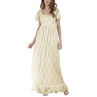 Umstandskleid Fotoshooting Babybauch Shooting Outfit Boho Blumen Spitze Elegant Langes Schwanger Kleidung Festlich Hochzeit Abendkleider Umstandsmode Schwangerschaft Maxikleider Große Größen Beige XL von Odizli