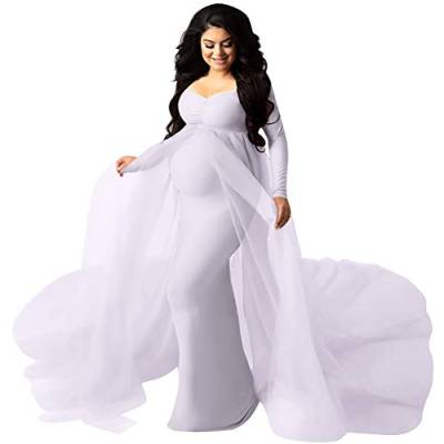 Umstandskleid Fotoshooting Babybauch Shooting Outfit Schwangerschaftskleider Schwanger Kleidung Festlich Hochzeit Stillkleid Damen Prinzessin Lang Umstandsbrautkleid Ballkleid Umstandsmode Weiß M von Odizli