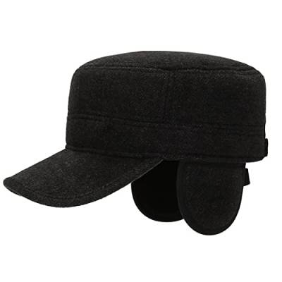 OhMill Herren Winddicht Ohrenklappen Winterkappe Flach Cap Baseballmütze für Reise Outdoor Freizeit Camping (Schwarz) von OhMill