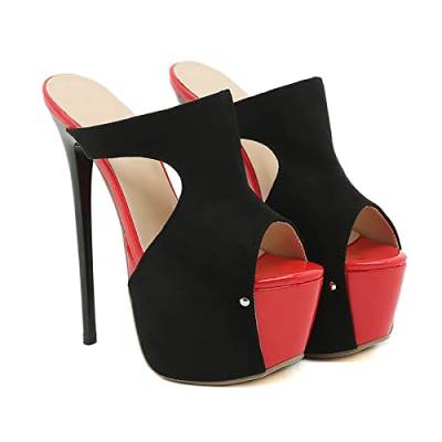 16CM / 6.30IN Frauen Mode High-Heeled Schuhe Schlanke Absätze High Heel Hausschuhe Sexy Nachtclub Party Schuh Pole Dance Schuhe,Schwarz,39 EU von Omeslike