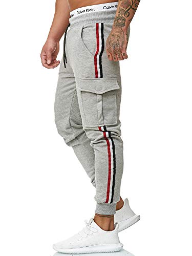 OneRedox Herren | Jogginghose | Trainingshose | Sport Fitness | Gym | Training | Slim Fit | Sweatpants Streifen | Jogging-Hose | Stripe Pants Modell 1318 (XXL, Grau) von OneRedox