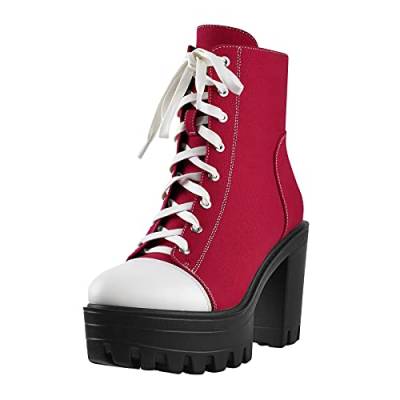 Only maker Damen Sportliche Stiefeletten Plateau Canvas Ankle Boots Blockabsatz Rot 45 EU von Only maker