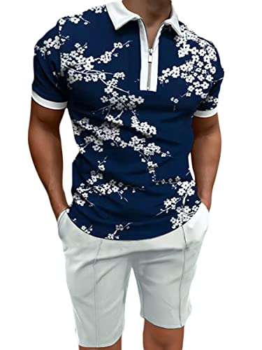 Onsoyours 2 Teiliges Herren Sommer Jogginganzug Sportanzug Kurzarm Outfit Polo Sport Set Freizeit Tops T-Shirt + Kurze Hose Trainingsanzüge Kurze Freizeitanzug Leicht Atmungsaktiv A Dunkelblau S von Onsoyours