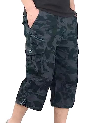 Onsoyours Cargohose Herren 3/4 Länge mit Reißverschluss Sport Hosen Herren Kurz Sommer Herren Jogginghose Herrenhose Bunte Retro Kurze Stretch Hose Basic Vintage A Camouflage M von Onsoyours