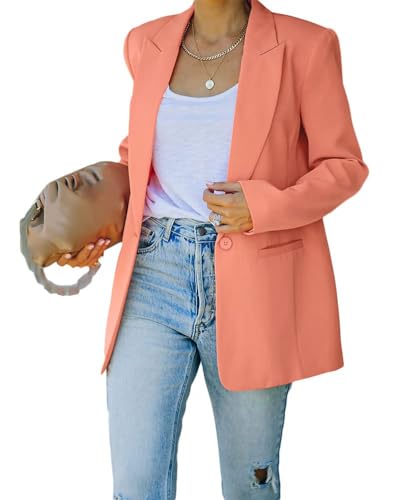 Onsoyours Damen Elegant Langarm Blazer Sakko Einfarbig Slim Revers Geschäft Büro Jacke Business Slim Fit Bolero Jacke Anzug Trenchcoat mit Tasche Orange S von Onsoyours