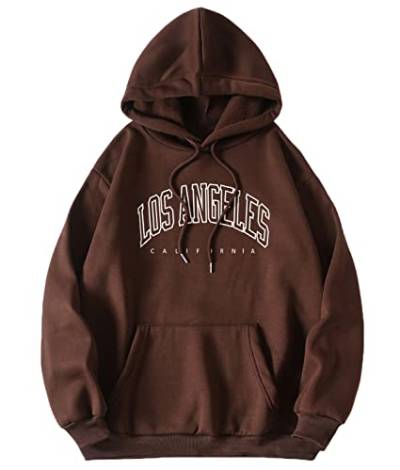 Onsoyours Damen Los Angeles Kapuzenpullover Sweatshirt Langarmshirt Rundhals Damen Mit Kapuze Teenager Mädchen Vintage Pullov Oberteile Top Z3 Kaffee M von Onsoyours