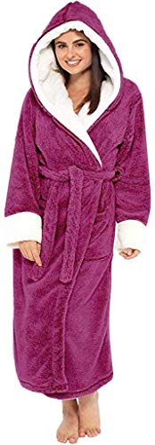 Onsoyours Damen Morgenmantel Shaggy weichen Mädchen Unisex Herren Damen Bademantel mit Kapuze Fleece Kimono Kleider Robe Bademantel Loungewear flauschig B Rose Rot 4XL von Onsoyours