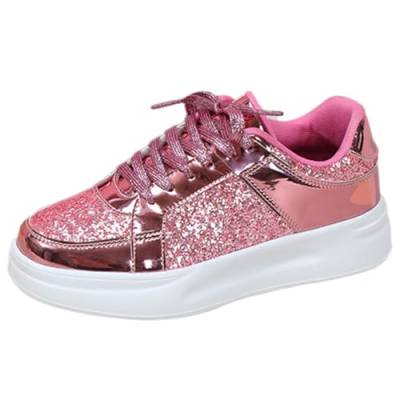 Onsoyours Damen Pailletten Sneakers Glitzer Low Plateau Walkingschuhe Freizeitschuhe Schnürer Sportschuhe Glänzende Atmungsaktiv Strass Glitzer Turnschuhe Laufschuhe A Rosa 41 EU von Onsoyours