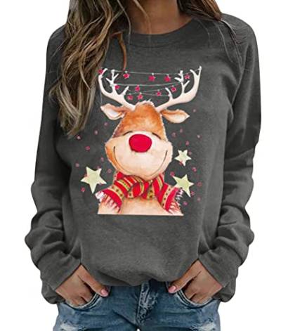 Onsoyours Damen Pullover Weihnachten Rudolph Rentier Elfe Weihnachtspullover Kapuzenpullover Teenager Mädchen Weihnachtspulli Weihnachtsmann Christmas Sweatshirt Xmas Pulli Shirt C Grau M von Onsoyours