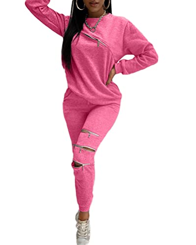 Onsoyours Damen Trainingsanzug Mode 2 Stück Set Frauen Jogginganzug Freizeitanzug Hausanzüge Frauen Zweiteiliger Sportanzüge Schlafanzug für Sport und Freizeit Rosa M von Onsoyours