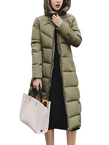 Onsoyours Damen Winterjacke Lange Daunenjacke Warm Parka Jacke mit Fellkapuze Steppjacke Wintermantel Casual Daunenmantel mit Taschen Steppweste Outdoor A Armeegrün L von Onsoyours