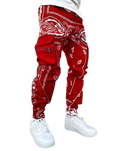 Onsoyours Herren Cargohose Jogginghose Streetwear Hosen Sweatpants Freizeit Lang Hosen Sporthose Outdoorhose Traininghose Mit Taschen A Rot XXL von Onsoyours