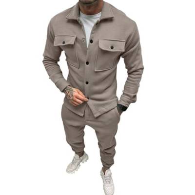 Onsoyours Herren Casual Trainingsanzug Jogginganzug Strickjacke mit Revers Mode Oberbekleidung und Hose Sporthosen Vintage Winterjacke Cardigan Männer Coat für Herbst A Khaki S von Onsoyours