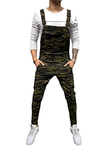 Onsoyours Herren Denim Latzhose Overalls Herren Jeans Latzanzug Loose Fit Cargo Workwear Strampler Overalls Retro Denim Bib Skinny Fit Streetwear Dungarees F Camouflage L von Onsoyours