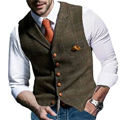 Onsoyours Herren Formelle Party Hochzeit Weste Anzug Weste Einfarbig Weste Anzugswesten für Männer FLoral Weste Tweed V-Ausschnitt für Trauzeugen A Khaki M von Onsoyours