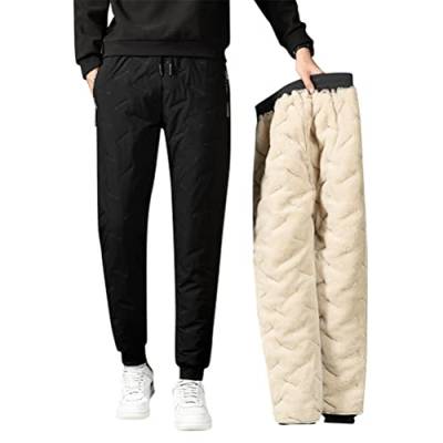 Onsoyours Herren Hose Warme Jogginghose Casual Sporthose Winter Fleece Sweatpants Sherpa Gefüttert Hosen mit Taschen Herren Sweathose Gürtel Freizeithose Thermo Mode A Schwarz L von Onsoyours