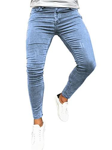 Onsoyours Herren Jeans Hose Slim Fit Denim Lange Destroyed Jeanshose für Männer Hip Hop Hose Coole Jungen Casual Stretch Freizeithose Schwarze Cargo Chino Hose C Blau M von Onsoyours