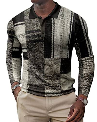 Onsoyours Herren Poloshirt Langarm Regular Fit Basic Polo Business Baumwolle Elegante Polohemd für Männer Drucken Einfarbig Männer Golf Polo Shirts Schwarz L von Onsoyours