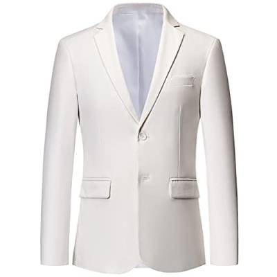 Onsoyours Herren Sakko Slim Fit Einfarbig Modern Anzugjacke für Hochzeit Freizeit Party Abschluss Business Blazer Knöpfe Sakko A Weiß 3XL von Onsoyours