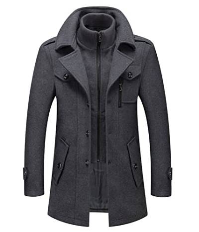 Onsoyours Herren Wintermantel Wolle Winter Kurzmantel Mittellang Wollmantel Abnehmbare Doppelkragen Kurz Winterjacke für Business Freizeit Freien Slim Fit Jacke A Grau M von Onsoyours