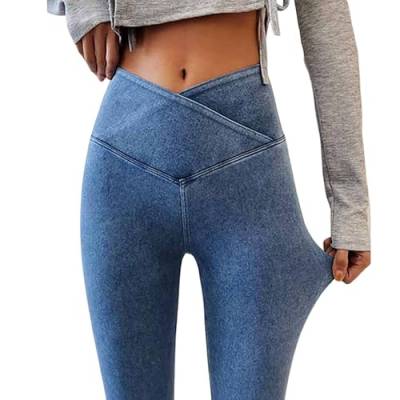 Onsoyours Leggings Damen Skinny Jeans High Waist Jogginghose Denim Stretch Hosen mit Taschen Pants Fitnesshose Yogahose Streetwear D Blau S von Onsoyours