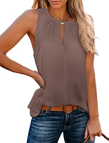 Onsoyours Oberteile Tops Damen Sexy Tank Top V-Ausschnitt Ärmellose Top Weste Slip Sommer Strand Vest Top Bluse B Braun S von Onsoyours