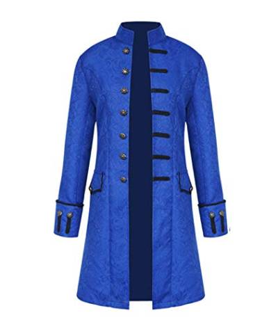 Onsoyours Oversized Herren Mantel Print Langarm Frack Stehkragen Mode Smoking Jacke Gothic Gehrock Uniform Kostüm Party Trenchcoat Windbreaker Steampunk Graben Outwear A Blau M von Onsoyours