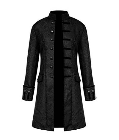 Onsoyours Oversized Herren Mantel Print Langarm Frack Stehkragen Mode Smoking Jacke Gothic Gehrock Uniform Kostüm Party Trenchcoat Windbreaker Steampunk Graben Outwear A Schwarz XS von Onsoyours