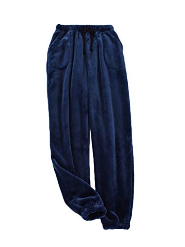 Onsoyours Plüschhose Damen Herren Fleece Plüsch Dicke Schlafanzughose Unisex Soft Fleece Pyjamahose Lange Warme Freizeithose Home Haushose Herren Marine XXL von Onsoyours