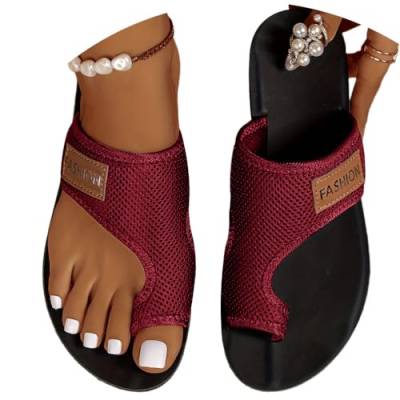 Onsoyours Sandalen Damen Sommer Big Toe Hallux Valgus Schuhe Frauen Bequeme Orthopädische Hausschuhe Sommer Mesh Strandsandalen Sandaletten Pantolette A Weinrot 39 EU von Onsoyours