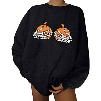 Onsoyours Sweatshirts Halloween Kostüme Party Skew Neck Pumpkin Damen Sweatshirt Jumper Pullover Sweater EIN Schulter Sexy Halloween Schädel Party Tshirt E Schwarz L von Onsoyours