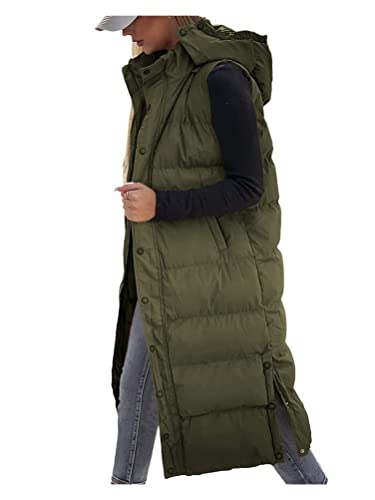 Onsoyours Weste Länge Daunenweste Damen Mantel mit Kapuze Steppweste Wintermantel Länge Steppjacke D Armeegrün XL von Onsoyours