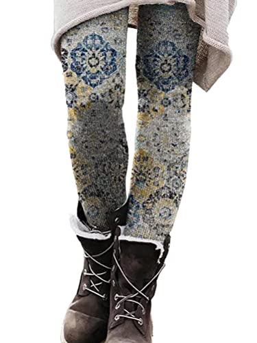 Onsoyours Winter Leggings Stretch Damen Gefüttert Hosen Sporthose High Waist Drucken Freizeithose Verdicken Warme Winterhose Dicken Skinny Jogginghose Laufhosen D Blau XL von Onsoyours