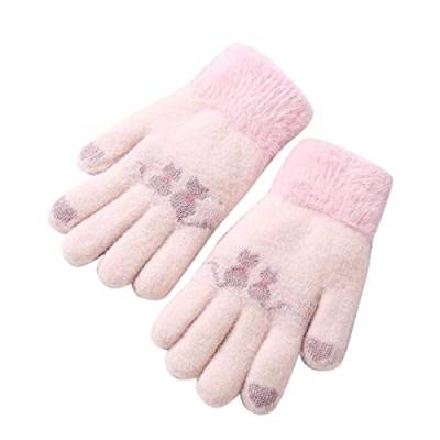 Handschuhe Cartoon Winter Finger Vollgestrickte Handschuhe Jungen Fleece Kinder Fäustlinge Warme Kinder Baby Skihandschuhe Handschuhe Damen Glitzer (Pink, One Size) von Orbgons