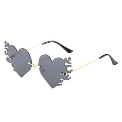 Orbgons Flammen Sonnenbrillen Herz Rahmenlose Form Brillen Unisex Retro Herzförmige Mode Vintage Punk-Stil Sonnenbrille für Damen Herren, Herz Sonnenbrille Hippie Stil, Rave Brille (Z01, One Size) von Orbgons