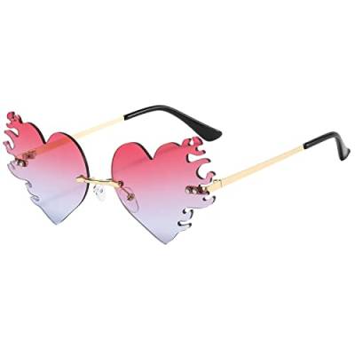 Orbgons Flammen Sonnenbrillen Herz Rahmenlose Form Brillen Unisex Retro Herzförmige Mode Vintage Punk-Stil Sonnenbrille für Damen Herren, Herz Sonnenbrille Hippie Stil, Rave Brille (Z04, One Size) von Orbgons