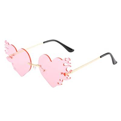Orbgons Flammen Sonnenbrillen Herz Rahmenlose Form Brillen Unisex Retro Herzförmige Mode Vintage Punk-Stil Sonnenbrille für Damen Herren, Herz Sonnenbrille Hippie Stil, Rave Brille (Z06, One Size) von Orbgons