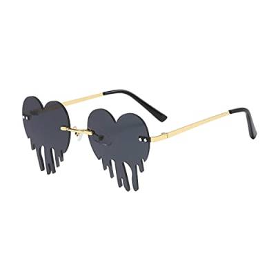 Orbgons Flammen Sonnenbrillen Herz Rahmenlose Form Brillen Unisex Retro Herzförmige Mode Vintage Punk-Stil Sonnenbrille für Damen Herren, Herz Sonnenbrille Hippie Stil, Rave Brille (Z12, One Size) von Orbgons