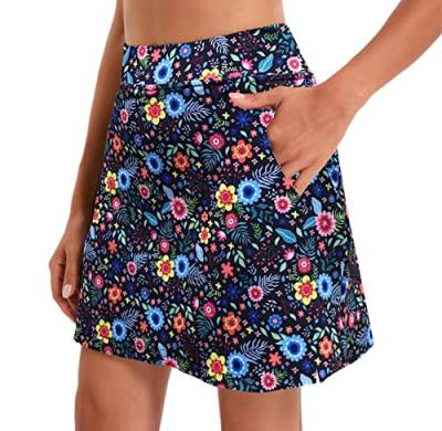 Oyamiki Damen Active Athletic Skort Leichter Tennisrock Perfekt für Laufen Training Sport Golf, D05 Bunte Blumen Marine, Groß von Oyamiki