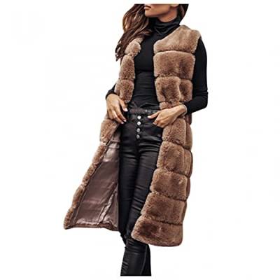 PAIDAXING Damen Kunstpelz Weste Lang Steppweste Pelzweste Elegant Ärmellose Jacke Pelzmantel Pelzjacke Frauen Warm Faux Pelz Winterjacke Parka Outwear von PAIDAXING