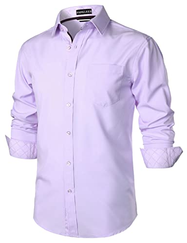 PARKLEES Herren Hipster Urban Design Regular Fit Langarm Casual Business Button Up Kleid Shirts mit Tasche, lavendel, M von PARKLEES