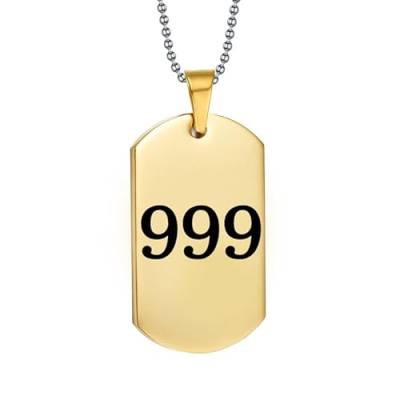 PAURO Unisex Engel Nummer 999 Halskette Edelstahl Quadratischer Anhänger Einfacher Numerologie Schmuck, Gold von PAURO